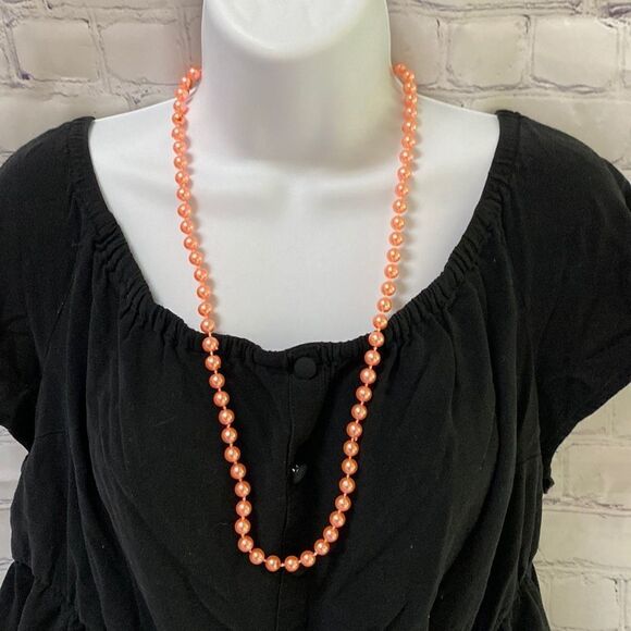 Vintage Peach Beaded Double Strand Necklace – 1950s Jewelry Collectible - Picture 1 of 7